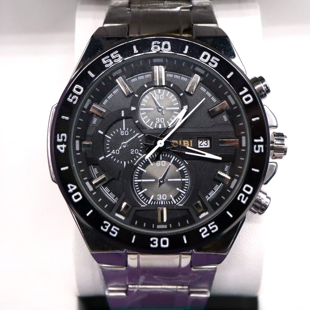BIBI Men's Quartz Watch Date Dial Silver / Black New in Box 46mm
